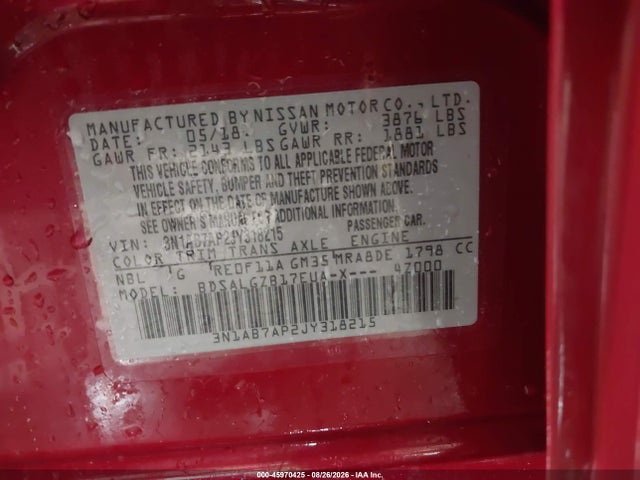 3N1AB7AP2JY318215 Nissan SENTRA SL
