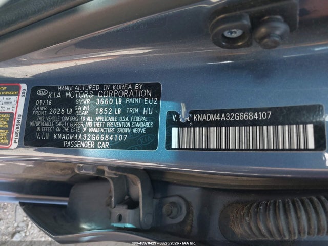 45970429 :رقم المزاد ، KNADM4A32G6684107 vin ، 2016 Kia Rio Lx مزاد بيع