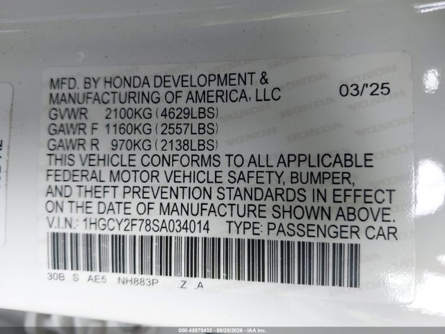 Aukcja sprzedaży 2025 Honda Accord Hybrid Sport-l, vin: 1HGCY2F78SA034014, numer aukcji: 45970432