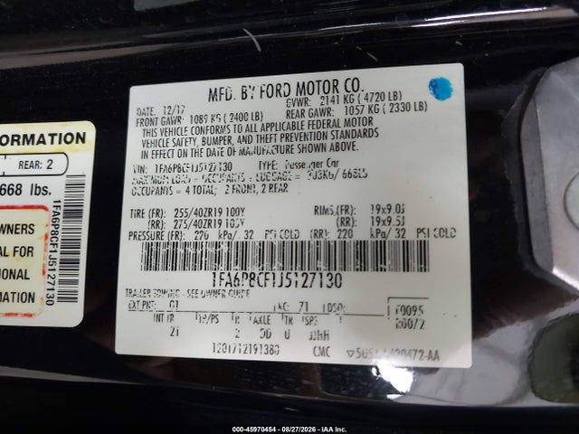 Ford MUSTANG GT 2018 1FA6P8CF1J5127130 Image 9