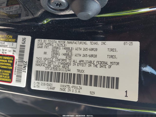 Продажа на аукционе авто 2025 Toyota Tundra Hybrid Limited Crewmax 6.4' Bed, vin: 5TFJC5DB1SX113244, номер лота: 45970457