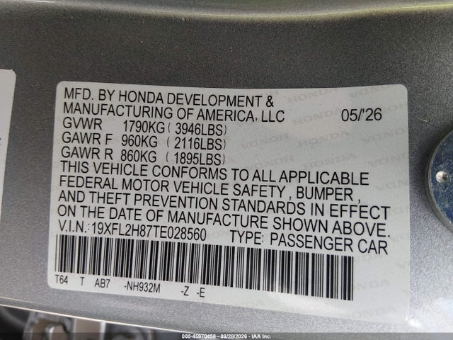 19XFL2H87TE028560 Honda Civic Sport