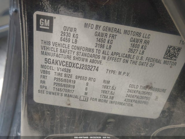 2012 Buick Enclave Leather მანქანა იყიდება აუქციონზე, vin: 5GAKVCEDXCJ203274, აუქციონის ნომერი: 45970469
