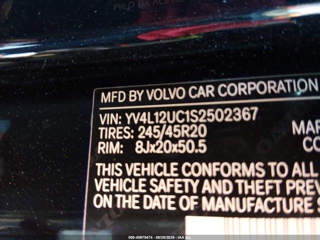 Aukcja sprzedaży 2025 Volvo Xc40 B5 Plus Dark Theme, vin: YV4L12UC1S2502367, numer aukcji: 45970474