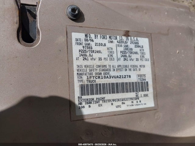 1997 Ford Ranger Splash/xl/xlt მანქანა იყიდება აუქციონზე, vin: 1FTCR10A3VUA21278, აუქციონის ნომერი: 45970475