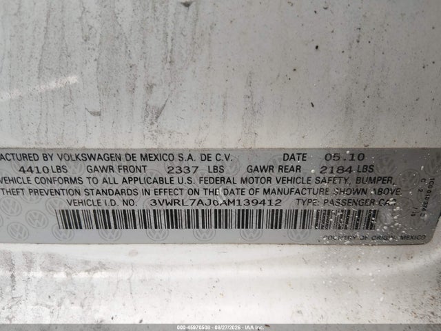 Продажа на аукционе авто 2010 Volkswagen Jetta Tdi, vin: 3VWRL7AJ0AM139412, номер лота: 45970508