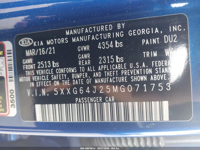 KIA K5 Gt-line 2021 5XXG64J25MG071753 Image 9