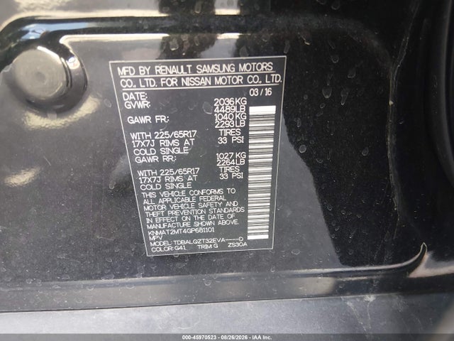 Nissan ROGUE SV 2016 KNMAT2MT4GP681101 Image 9
