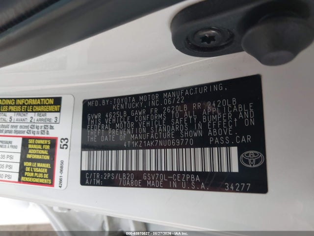 4T1KZ1AK7NU069770 Toyota Camry Xse V6