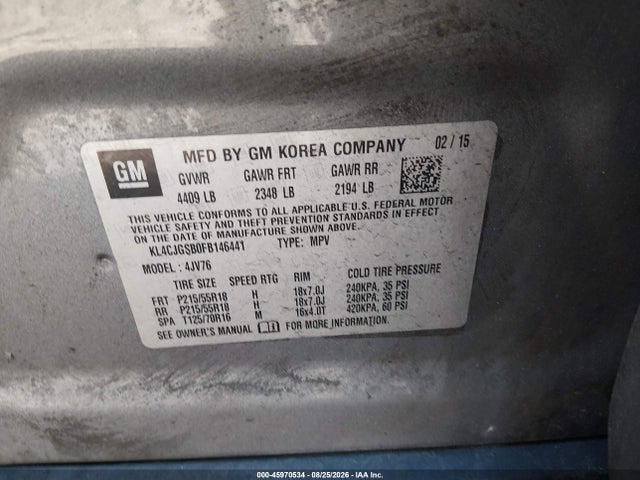 Продаж на аукціоні авто 2015 Buick Encore Leather, vin: KL4CJGSB0FB146441, номер лоту: 45970534