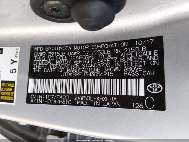 Toyota Prius Two 2017 JTDKBRFU3H3056915 Image 9