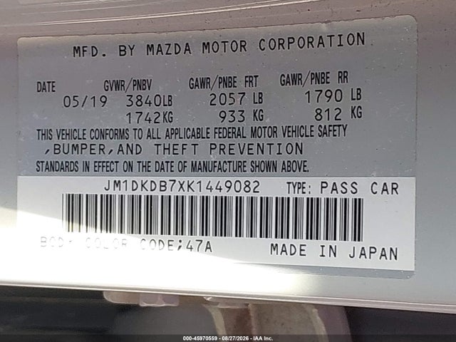 Продажа на аукционе авто 2019 Mazda Cx-3 Sport, vin: JM1DKDB7XK1449082, номер лота: 45970559
