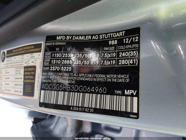 Aukcja sprzedaży 2013 Mercedes-benz Glk 350, vin: WDCGG5HB3DG064960, numer aukcji: 45970566