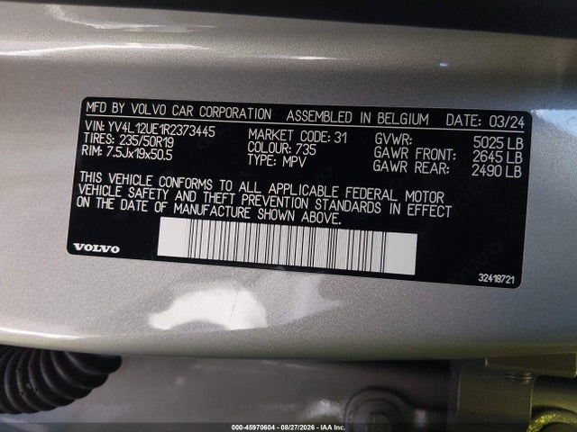Продажа на аукционе авто 2024 Volvo Xc40 B5 Plus Bright Theme, vin: YV4L12UE1R2373445, номер лота: 45970604