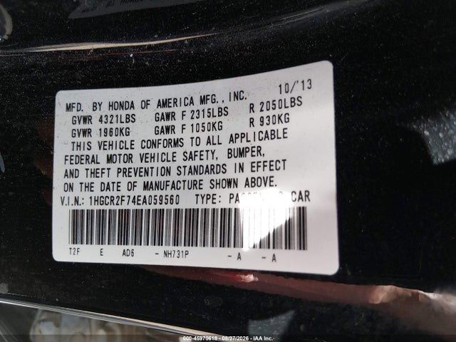 Aukcja sprzedaży 2014 Honda Accord Ex, vin: 1HGCR2F74EA059560, numer aukcji: 45970618