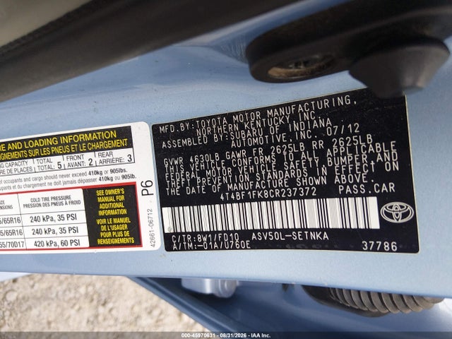 Продажа на аукционе авто 2012 Toyota Camry Le, vin: 4T4BF1FK8CR237372, номер лота: 45970631