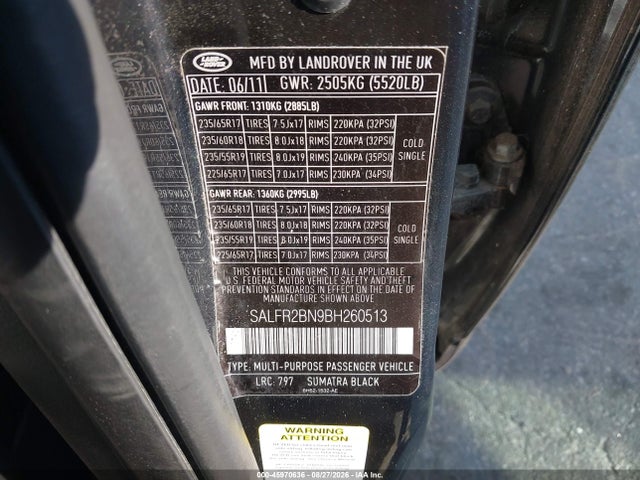 Aukcja sprzedaży 2011 Land Rover Lr2, vin: SALFR2BN9BH260513, numer aukcji: 45970636