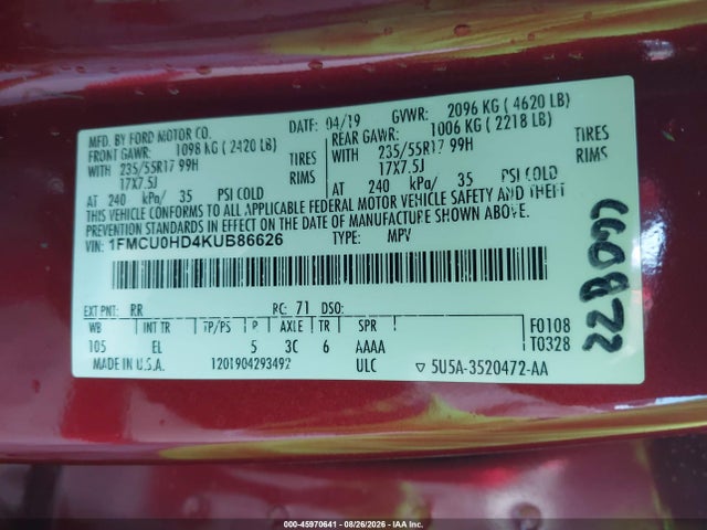 Ford ESCAPE SEL 2019 1FMCU0HD4KUB86626 Image 9