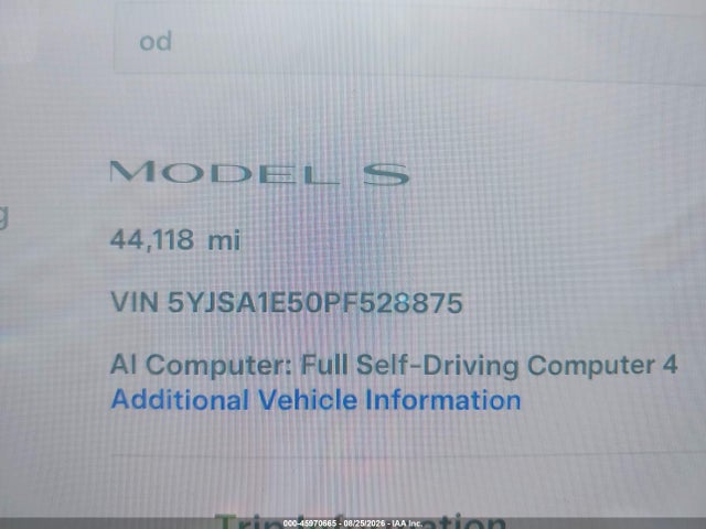 Aukcja sprzedaży 2023 Tesla Model S Dual Motor All-wheel Drive/standard Range, vin: 5YJSA1E50PF528875, numer aukcji: 45970665
