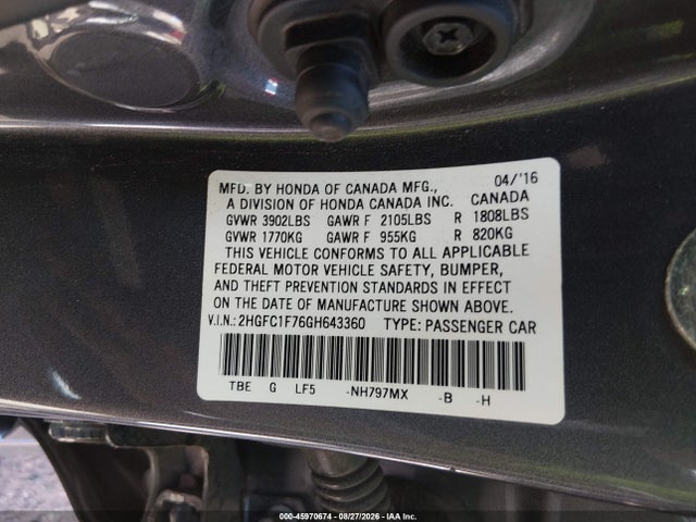 Honda Civic Ex-l 2016 2HGFC1F76GH643360 Image 9