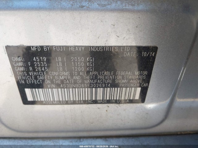 Продаж на аукціоні авто 2015 Subaru Legacy 2.5i Premium, vin: 4S3BNBD65F3026914, номер лоту: 45970722