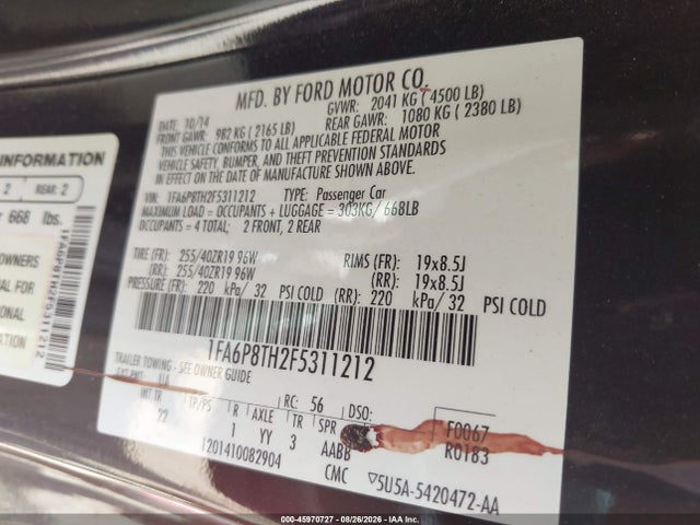 Ford Mustang Ecoboost 2015 1FA6P8TH2F5311212 Image 9