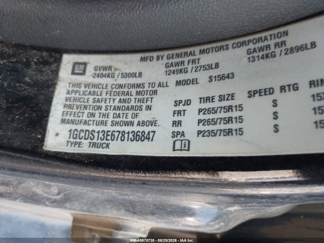 Продажа на аукционе авто 2007 Chevrolet Colorado Lt, vin: 1GCDS13E678136847, номер лота: 45970730