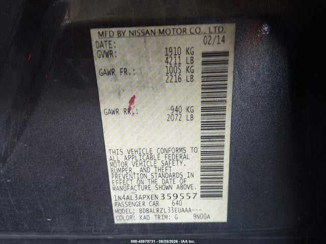 1N4AL3APXEN359557 Nissan Altima 2.5 S