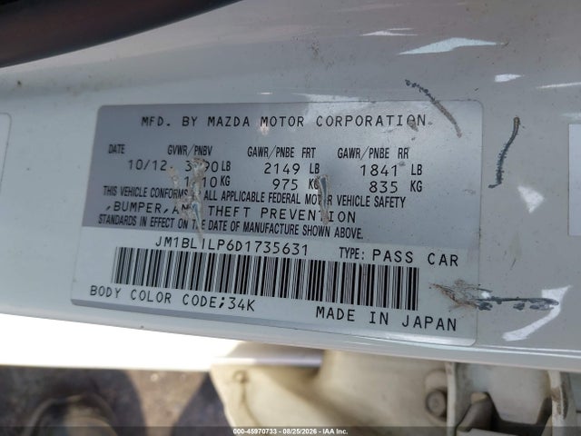 Aukcja sprzedaży 2013 Mazda Mazda3 I Touring, vin: JM1BL1LP6D1735631, numer aukcji: 45970733