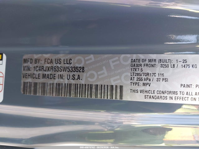 45970762 :رقم المزاد ، 1C4RJXR63SW533528 vin ، 2025 Jeep Wrangler 4xe Rubicon 4xe مزاد بيع