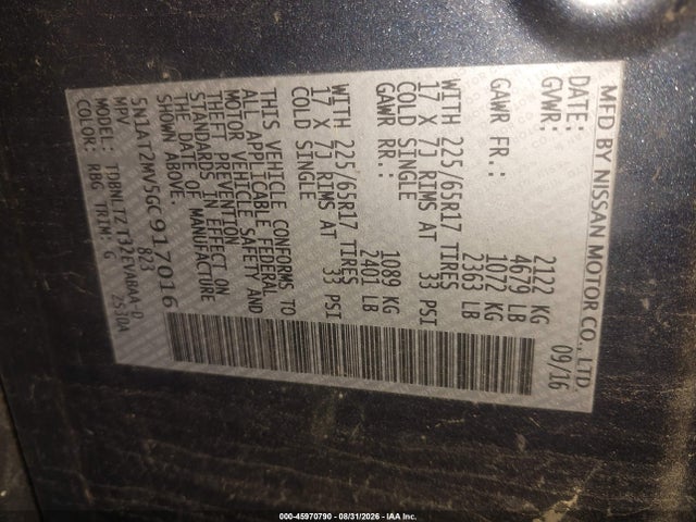 Nissan ROGUE SV 2016 5N1AT2MV5GC917016 Image 9