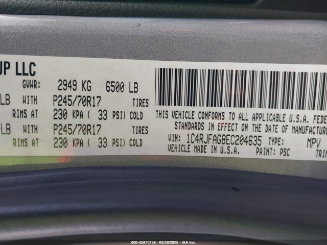 45970796 :رقم المزاد ، 1C4RJFAG8EC204635 vin ، 2014 Jeep Grand Cherokee Laredo مزاد بيع
