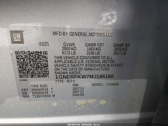 Aukcja sprzedaży 2021 Chevrolet Traverse Fwd Ls, vin: 1GNERFKW7MJ186160, numer aukcji: 45970799