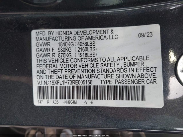 Продаж на аукціоні авто 2024 Honda Civic Ex-l, vin: 19XFL1H73RE005156, номер лоту: 45970801