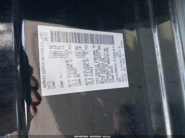 Aukcja sprzedaży 2013 Infiniti Jx35, vin: 5N1AL0MN3DC310645, numer aukcji: 45970804