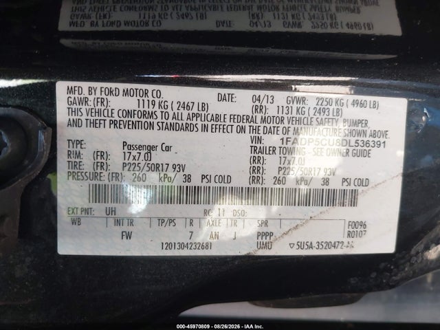 45970809 :رقم المزاد ، 1FADP5CU8DL536391 vin ، 2013 Ford C-max Energi Sel مزاد بيع