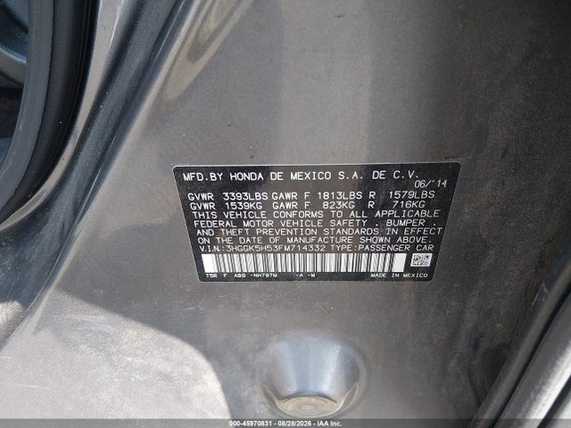 2015 Honda Fit Lx მანქანა იყიდება აუქციონზე, vin: 3HGGK5H53FM714332, აუქციონის ნომერი: 45970831