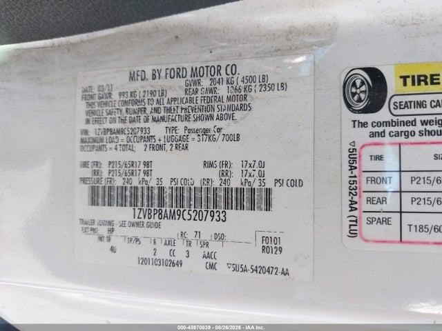 Aukcja sprzedaży 2012 Ford Mustang V6 Premium, vin: 1ZVBP8AM9C5207933, numer aukcji: 45970839