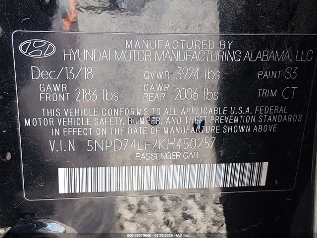 Hyundai ELANTRA SE 2019 5NPD74LF2KH450257 Image 9