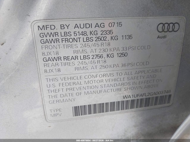 Audi Allroad Premium Plus 2016 WA1UFAFL2GA003746 Image 9