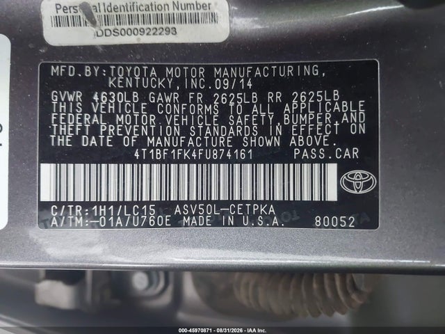 4T1BF1FK4FU874161 Toyota CAMRY XSE