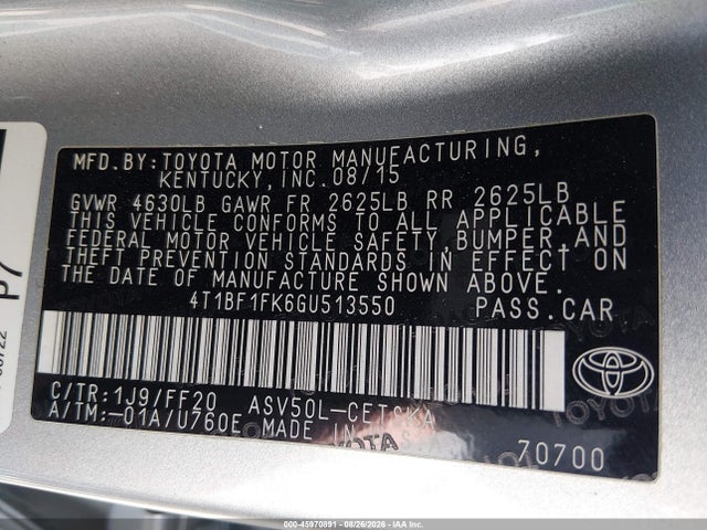 Toyota CAMRY SE 2016 4T1BF1FK6GU513550 Image 9