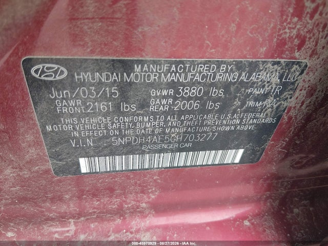 Продаж на аукціоні авто 2016 Hyundai Elantra Se, vin: 5NPDH4AE5GH703277, номер лоту: 45970929