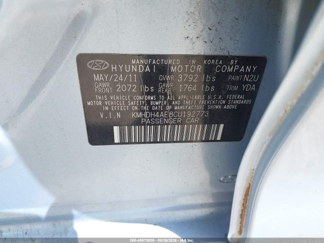 2012 Hyundai Elantra Gls (ulsan Plant) მანქანა იყიდება აუქციონზე, vin: KMHDH4AE8CU192773, აუქციონის ნომერი: 45970939