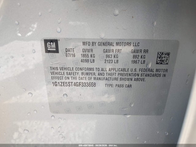 2016 Chevrolet Malibu 1lt მანქანა იყიდება აუქციონზე, vin: 1G1ZE5ST4GF333668, აუქციონის ნომერი: 45970945
