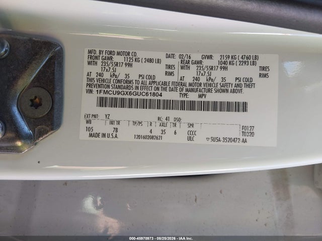 Ford ESCAPE SE 2016 1FMCU9GX6GUC61804 Image 9