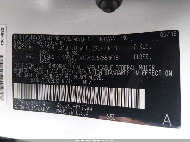 Toyota SIENNA XLE 2020 5TDDZ3DC3LS230744 Image 9