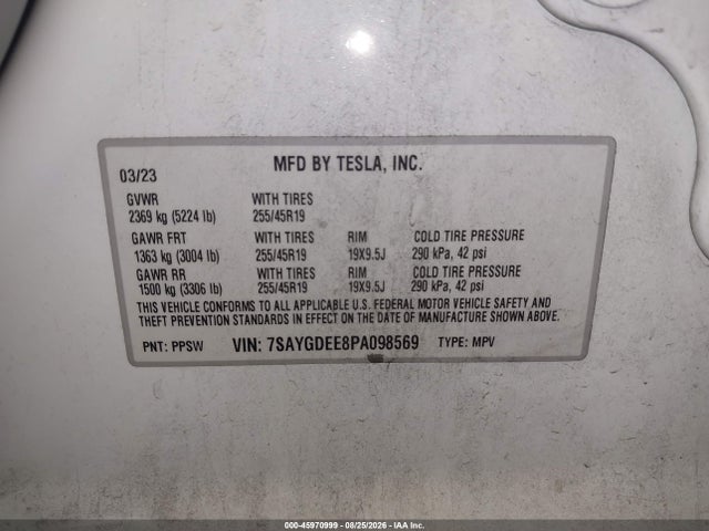 Продажа на аукционе авто 2023 Tesla Model Y Awd/long Range Dual Motor All-wheel Drive, vin: 7SAYGDEE8PA098569, номер лота: 45970999