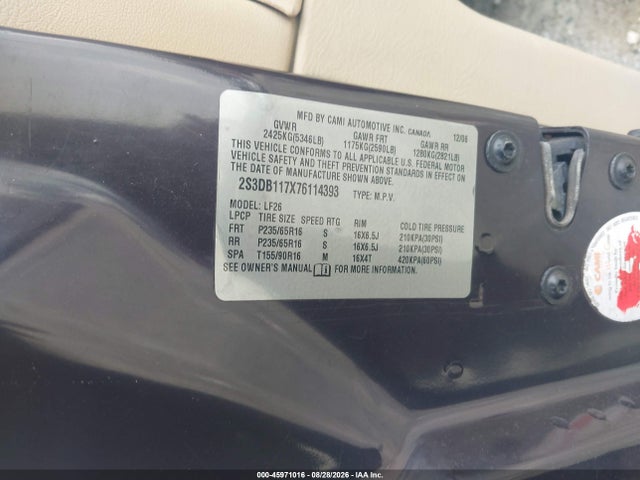 Aukcja sprzedaży 2007 Suzuki Xl7, vin: 2S3DB117X76114393, numer aukcji: 45971016