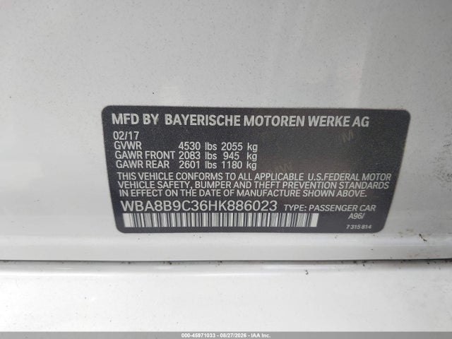 Aukcja sprzedaży 2017 Bmw 330i, vin: WBA8B9C36HK886023, numer aukcji: 45971033